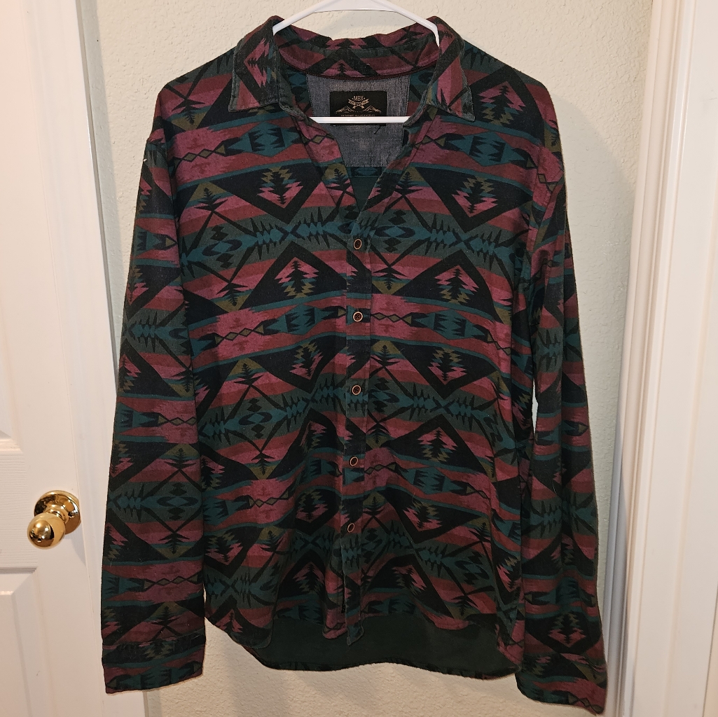Mbx Men's Button Down Aztec Tribal Print Shirt Size Large